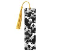 Black and White Soccer Ball Patterns Print Wooden Bookmark with Tassel, Exquisite Pattern Ideal Gift for Book Lovers, for Home Office Library