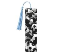 Black and White Soccer Ball Patterns Print Wooden Bookmark with Tassel, Exquisite Pattern Ideal Gift for Book Lovers, for Home Office Library