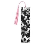 Black and White Soccer Ball Patterns Print Wooden Bookmark with Tassel, Exquisite Pattern Ideal Gift for Book Lovers, for Home Office Library