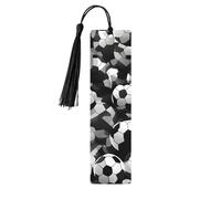 Black and White Soccer Ball Patterns Print Wooden Bookmark with Tassel, Exquisite Pattern Ideal Gift for Book Lovers, for Home Office Library
