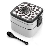 Black and White Spiral Tunnel Lunch Box | Bentoboxes Double Layer Reusable Food Containers Storage with Spoon for Office Picnic