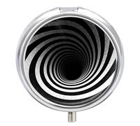 Black and White Spiral Tunnel Pill Case Portable Round Pill Box with Mirror 3 Compartments Small Pill Organizer for Pocket Purse Pill Container for Vitamins Fish Oil Medicine Organizer Travel Gift