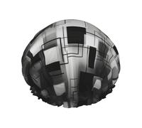 Black and white square Waterproof Shower Cap for Women - Elastic and Reusable Hair Cap, Perfect for Bathing, Facial Care, Black
