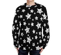 Black and White Star Pattern Men's Sweater Sweatshirt Crewneck Pullover Long Sleeve Top M