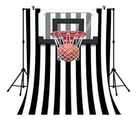 Black and White Stripe Backdrop for Sports Basketball Theme Birthday Party Ideas Decortion Video Studio Photo Booth Prop