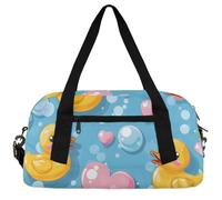 Black and White Stripe Kids Duffle Bag Boys Girls Small Sport Dance Gym Bag for Overnight Travel Weekender Carry On, Funny little Yellow Duck, 18.5"L x 9.4"W x 7.8"H