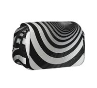 Black and White Stripe Printed Print Flip Top Double Layer Pencil Case - Large Capacity School Supplies Organizer for Students, Kids, Teens, Artists, Travel & Office Use