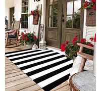 Black and White Striped Area Rug - 35.4 x 59 Inches, Hand-Woven, Machine Washable, Indoor/Outdoor Layered Door Mats for Entryway/Bedroom