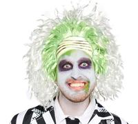 Black and White Striped Costume, Halloween Movie Cosplay Outfit, Netherworld Troublemaker 80's Fancy Dress for Men Women Party Dress Up, Jacket, Pant, Tie, Wigs (Green Wigs, Adults - One Size)