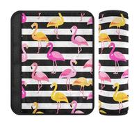Black and White Striped Flamingo 2 pcs Belt Strap Cover, Release Stress to Your Neck and Shoulders, Cute Seatbelt Cover for Auto Truck Airplane 10x7.7 in funda para cinturón de