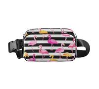 Black and White Striped Flamingo Fashion Fanny Pack Waist Bag for Women Men Small Crossbody Belt Bag with Adjustable Strap for Shopping Sports Work