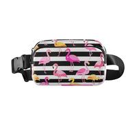 Black and White Striped Flamingo Fashion Fanny Waist Pack for Men Women Mini Chest Bag Belt Bag with Adjustable Strap for Travel Running Hiking