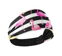 Black and White Striped Flamingo no slip sweat wicking headband women Elastic head for women for Volleyball Athletic Sports basketball cinta para el cabello