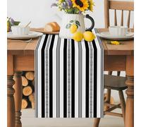 Black and White Striped Geometric Table Runner 72 Inches Long,Table Runners Kitchen Dining Tables Decoration for Home Party Decor, Minimalist Modern Style Tables Runner Wedding Dresser Scarf
