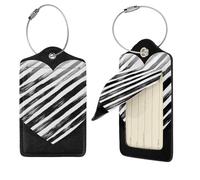 Black and White Striped Heart Luggage Tag for Suitcase PU Leather Suitcase Tag with Stainless Steel Loop and Address Card Baggage Tags Cute Bag Name Travel Tags ID Labels for Women Men 1 PC