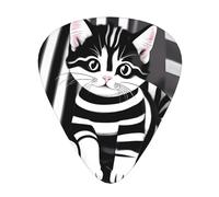 Black and white striped kitten Guitar picks in thin, medium, and thick sizes, 12-piece set, suitable for electric guitar and various instruments