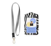 Black and White Striped Kitten Prints Card Badge Leather Holder | Clear ID Card Holder - Employee Badge Holder - Office Access Card Holder