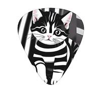 Black And White Striped Kittenguitar Plectrum 12 Piece Set, 3 Thicknesses With Case For Bass Guitar, &Electric Guitar And More.