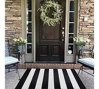 CAINANEL Black and White Striped Outdoor Rug 27.5X 43 inches Front Door Mat Hand-Woven Cotton Indoor/Outdoor for Layered Mats,Welcome Mat, Porch,Farmhouse,Kitchen,Entry Way