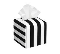 Black and White Striped Square Leather Tissue Box Cover