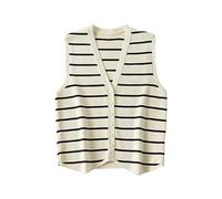 Black And White Striped Waistcoats Sweaters - Women Sweater Vest Autumn Stylish Vintage Geometric Cardigan Sweatshirt Sleeveless Pullovers Knitted Ladies Waistcoats,Black And White Striped,M