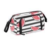 Black and White Striped Watermelon Pencil Bag Large Capacity Girls Pencil Case with Compartment for Man High School