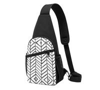 Black and White Stripes Casual Sling Bag Crossbody Shoulder Pack,Durable Polyester Chest Bag with Multiple Pockets and Key Holder,Adjustable Strap for Men Women