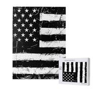 Black and White stripes Flag Printed Jigsaw Puzzle with Storage Box, Wooden Puzzle for Adults and Kids, 500 Pieces Family Fun Decorative Game, 38x52 CM