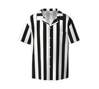 Black and-White Stripes Men'S Short-Sleeve Button-Down Shirt- Fashionable and Comfortable Summer Shirt