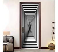 Black and White Stripes Pattern Self Adhesive Door Stickers Art Door Film 77x200 cm Optical Illusions 3D Wallpaper Wall Waterproof PVC Door Stickers for Living Room Bedroom Interior Doors Decoration