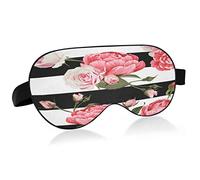 Black and White Stripes Peonies and Roses Sleep Eye Mask, Sleeping Mask & Blindfold with Elastic Headband Soft Comfort Eyeshade Sleep Cover for Travel Yoga Nap