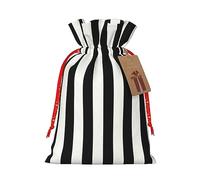 Black And-White Stripes Print Drawstring Christmas Bag With Tags Reusable For Birthday Parties Gift Weddings Holiday