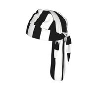 Black and-White Stripes Print Head Scarf Cycling Cap Under Helmet Breathable Quick Dry Tie Back Modern Fit Motorcycle Liner