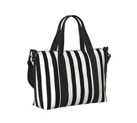 Black and-White Stripes Print Women Men Travel Hand Bag for Foldable Portable Tote for Weekend Trips Travel