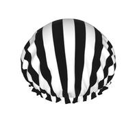Black and-White Stripes Printed Hair Wrap, Double Layer Shower Cap For Women, Reusable Hair Protector For Bathing