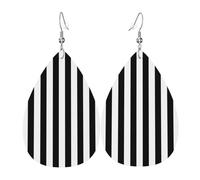 Black And-White Stripes Women'S Drop-Shaped Leather Earrings Are Suitable For Parties, Holiday Parties And Gifts.