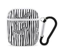 Black And White Stripes Zebra Pattern Funny Headphone Cases Compatible with AirPods 1&2 Hard PC Protective Cover with Keychain