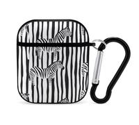 Black And White Stripes Zebra Pattern Funny Headphone Cases Compatible with AirPods 1&2 Hard PC Protective Cover with Keychain