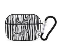 Black And White Stripes Zebra Pattern Funny Headphone Cases Compatible with AirPods Pro Hard PC Protective Cover with Keychain