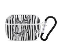 Black And White Stripes Zebra Pattern Funny Headphone Cases Compatible with AirPods Pro Hard PC Protective Cover with Keychain