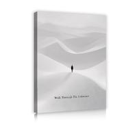 Black and White Style Walk Through the Unknown Courage Wall Art Lone Traveler Canvas Prints Minimalist Desert Painting for Bedroom Decor 45x60cm