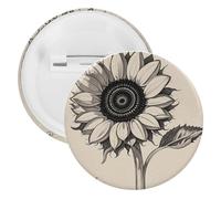 Black And White Sunflowers Badge Metal Round Pins, Lightweight Brooch for Backpack, Fashion Button Pins Badge for Shirts, Jackets, Shawl Coat, Unisex, 20PCS, Tinplate, metal round pins