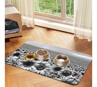 black and white sunflowers Patterned Pet Feeding Mat with Water-Absorbing PU Top & Rubber Base - Anti-Slip Dog Cat Food Mat for Cats, Dogs & Pets, 30x45cm