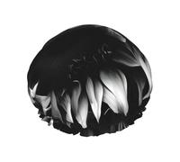 Black And White Sunflowers Print Reusable Shower Cap For Women Shower Caps With Double-Layer Elastic For Long Hair Bath