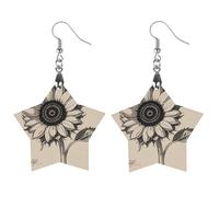 Black And White Sunflowers Wooden Earrings for Women, Vintage Elegant Wood Jewelry, Lightweight Earrings for Wedding, Party, Everyday Jewelry Gift, Love, Wood, wood