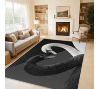 Black and White Swan Area Rugs for Living Room, Modern Yin Yang Animal Rugs for Bedroom 140x200cm, Machine Washable Carpet, Non Slip Soft Low Pile Patterned Indoor Rug QAZ11