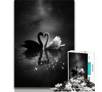 Black And White Swan Puzzles for Adults 1000 Pieces,Stress Reliever Staycation Kill Time with Matching Poster And Trivia Sheet 38x26cm