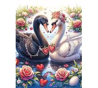 Black And White Swans Forming A Heart with Roses 1000 Pc DIY Jigsaw Puzzle Wildlife Pet Cute Puzzles for Adults Teens Hard Challenging Team Building Stress Reducing Autumn Premium Quality Material 10
