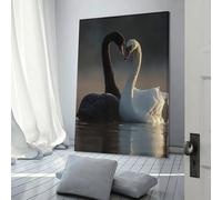 Black And White Swans in Love Art Work for Home Walls for Rustic Bath Decor Canvas Art 24x36inch(60x90cm)