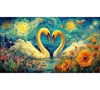 Black and White Swans with Heart shaped Roses 1000 Piece Jigsaw Puzzle - Fun Present Great Gift Idea Wall Decoration for Adults 75x50/1000pcs